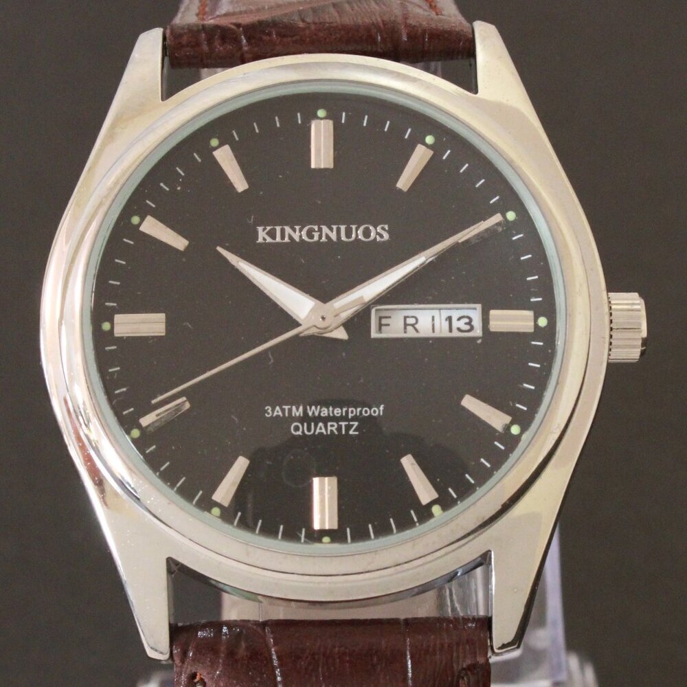 Men's Contemporary Dress Watch Silver Case Brown Leather Watch Strap 40mm - Picture 9 of 12